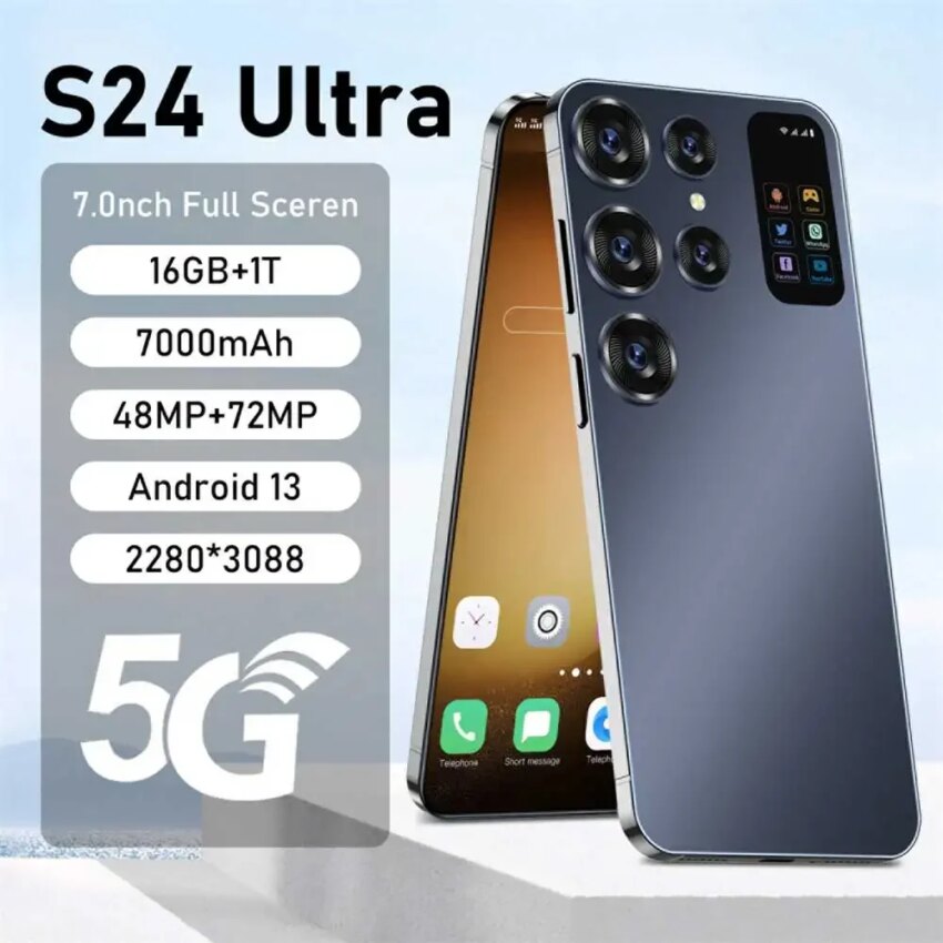 Original S24 Ultra 7.0inch Smartphone 16GB+1TB Dual Sim Face Unlock 7000mAh