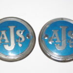 BADGES - SET OF TANK BADGES WITH RUBBERS - 1961 & PRE-56 - AJS (PR)