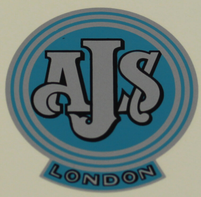 DECAL "AJS" INITIALS SILVER w/BLACK OUTLINE (OVER "LONDON" - BLUE ANSILVER)