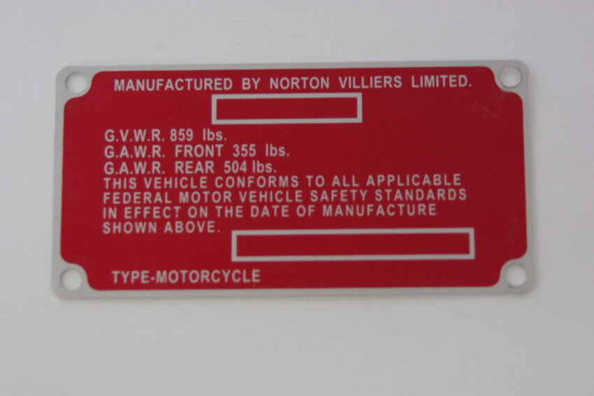 PLATE - ID CERTIFICATION PLATE - COMMANDO 850 (4 RIVITS REQUIRED 06-1287)