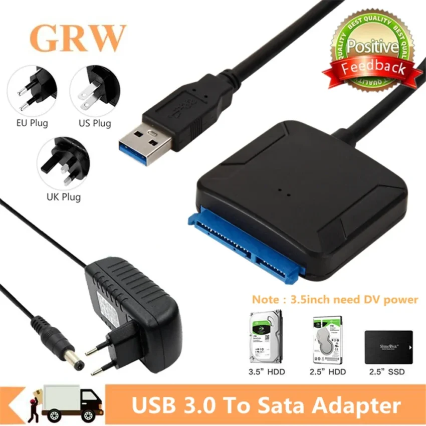 Grwibeou USB 3.0 To SATA Cable Sata III To USB Adapter Converter Cables Support 2.5/3.5 Inch External SSD HDD Adapter Hard Drive