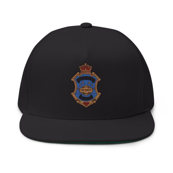 Embroidered Crest Flat Bill Cap — 'Triumph' Vintage Shield Snapback
