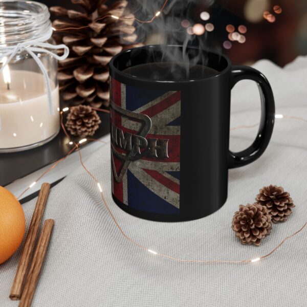 Triumph Logo over Distressed Union Jack Mug | Black Ceramic Mug